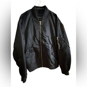 Abercrombie & Fitch Men's Black Bomber Jacket with Gold Zipper